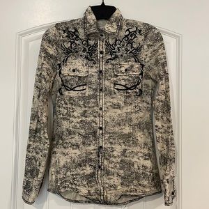 Women’s Roar Western Shirt - Size Small - Cream and Black - Snap Closure